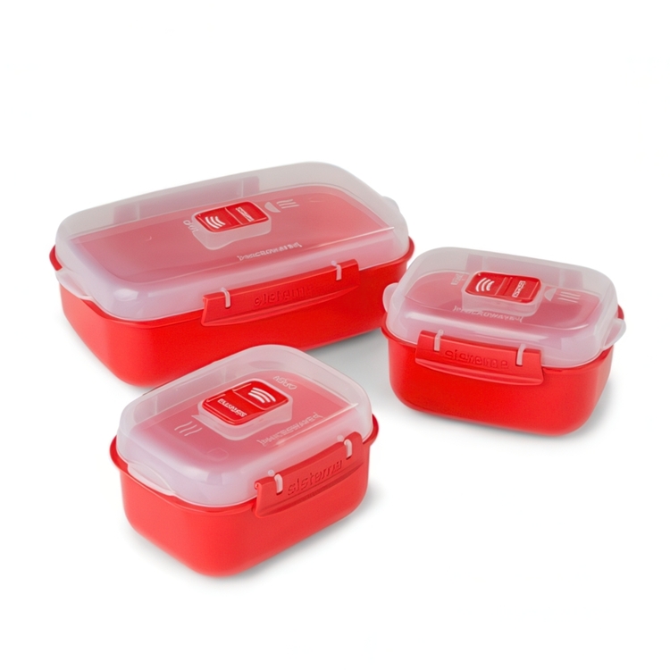 Matlådor för micro, 3 st, MICROWAVE HEAT & EAT PACK, Röda