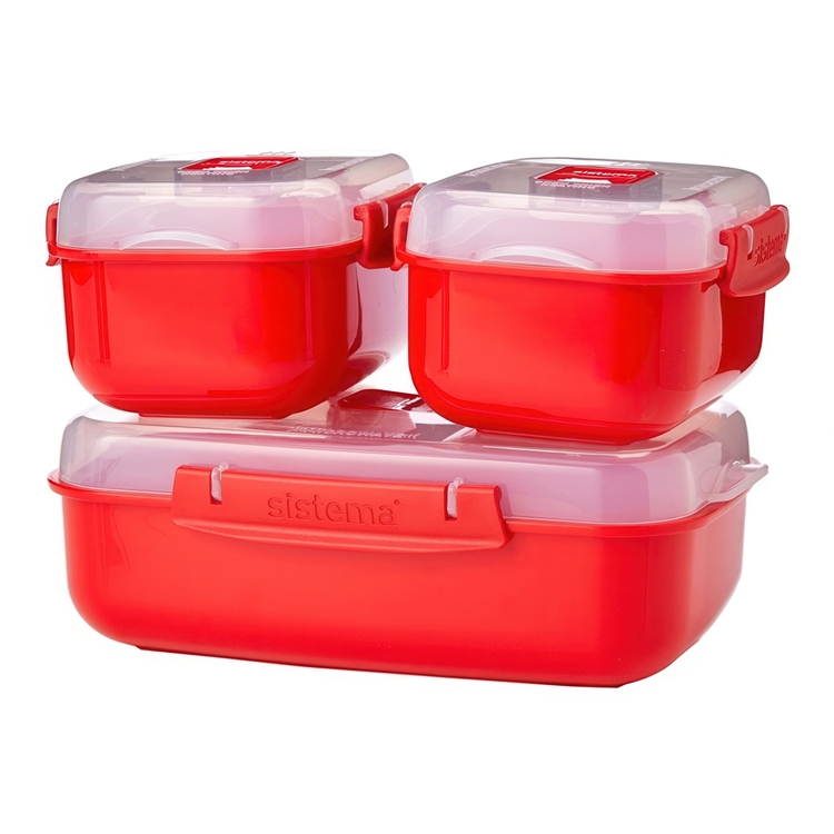 Matlådor för micro, 3 st, MICROWAVE HEAT & EAT PACK, Röda