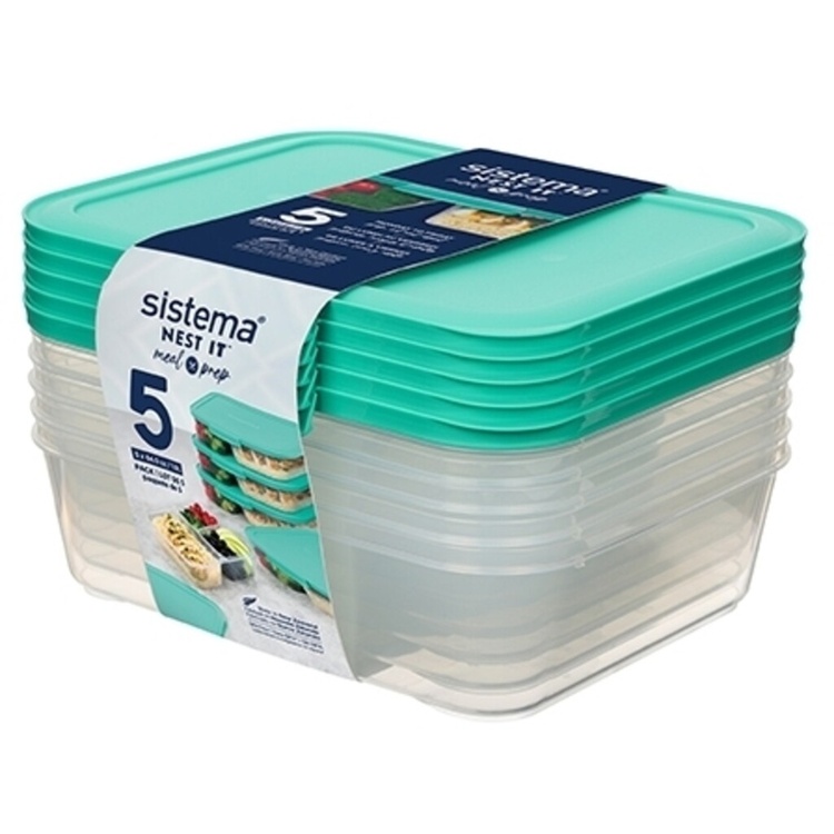 Matlådor, 5 st, Tredelade, 1,9 L, SISTEMA NEST IT LARGE, 24x 19,5 x H 6,5 cm, Klar / Mintgrön