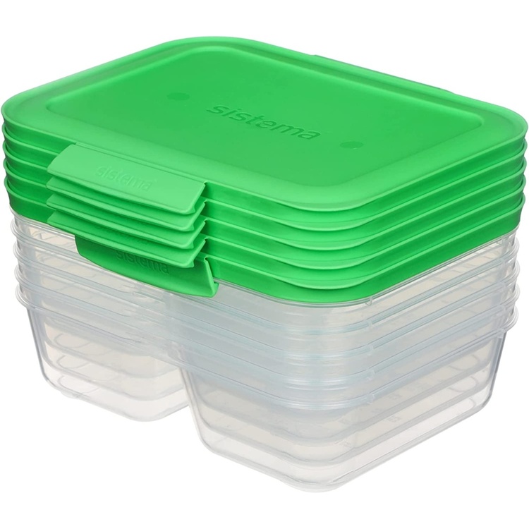 Matlådor, Tvådelade, 870 ml, 5 st, SISTEMA NEST IT, 19 x 14,5 x H 5,5 cm, Klar / Grön