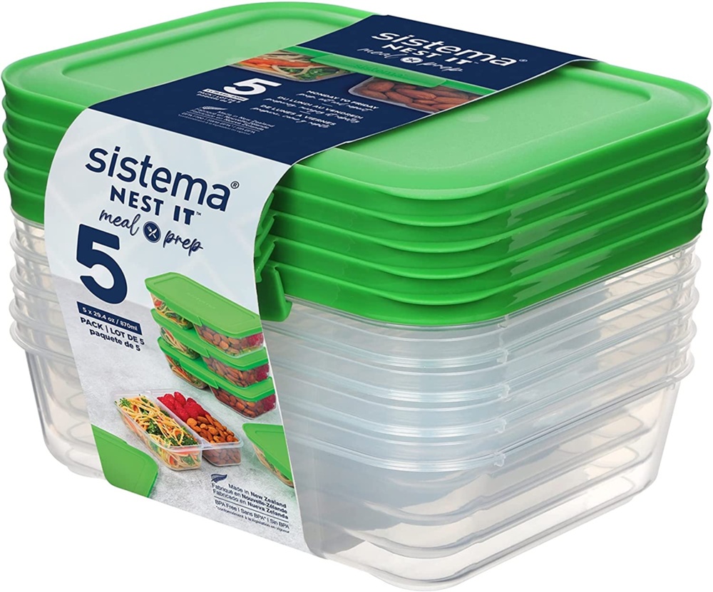 Matlådor, Tvådelade, 870 ml, 5 st, SISTEMA NEST IT, 19 x 14,5 x H 5,5 cm, Klar / Grön