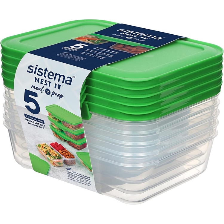Matlådor, Tvådelade, 870 ml, 5 st, SISTEMA NEST IT, 19 x 14,5 x H 5,5 cm, Klar / Grön