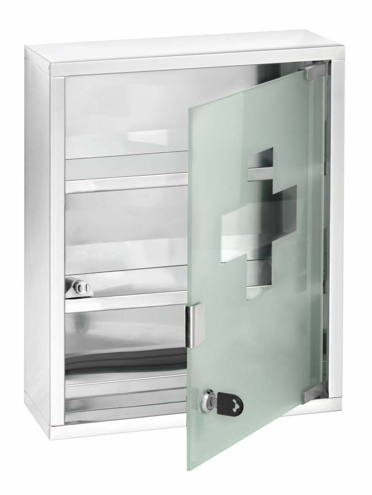 Medicinskåp med glasdörr, Låsbart, LARGE MEDICINE CABINET, 30 x 12 x H 40 cm, Silver