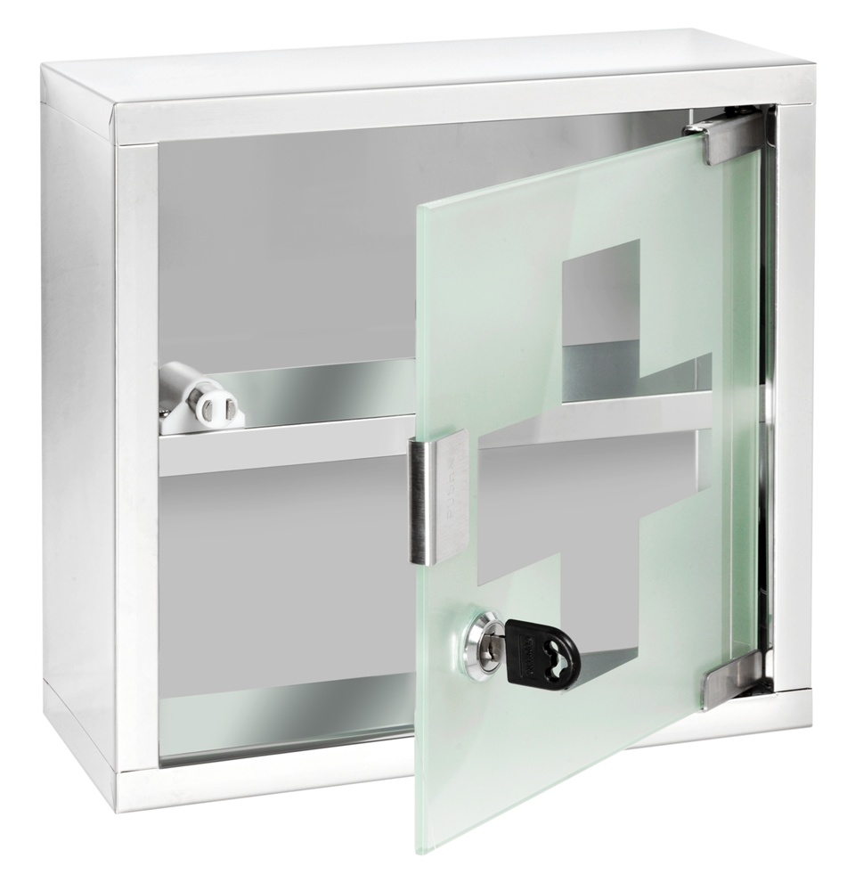 Medicinskåp med glasdörr, låsbart, MEDICINE CABINET, 25 x 12 x H 25 cm