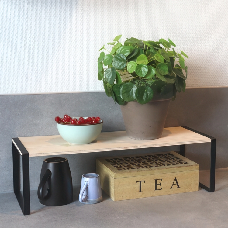Mini hylla, BLACK & WOOD KITCHEN RACK, 50,5 x 18 x H 15 cm, Natur / Svart