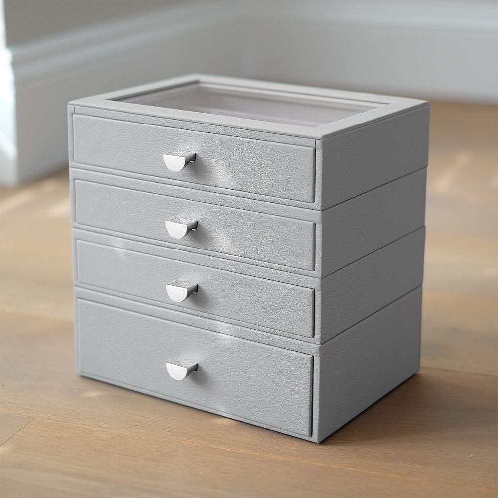Smyckesskrin 4 lådor, Classic, Stackers, Grå