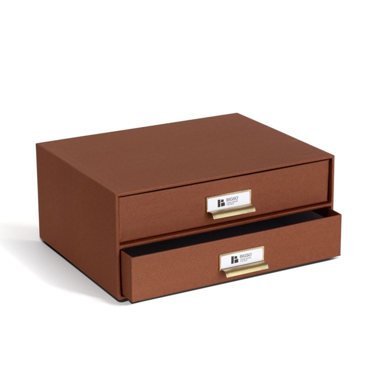 Minibyrå 2 lådor, Birger Restore, Bigso, Orangebrun
