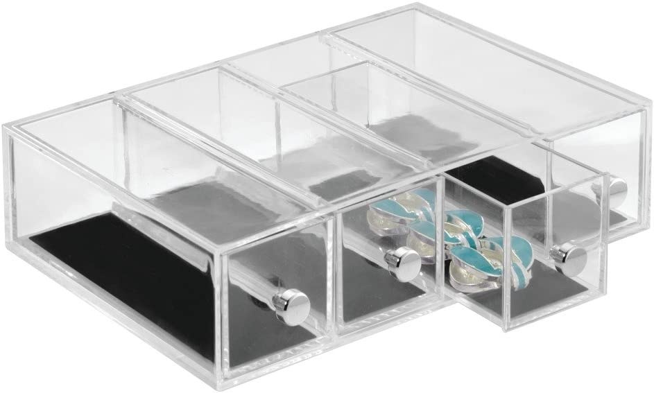 Minibyrå, 4 lådor, ID CLARITY FLIP JEWELRY DRAWER, 7 x 16,5 x H 25 cm, Klar / Svart
