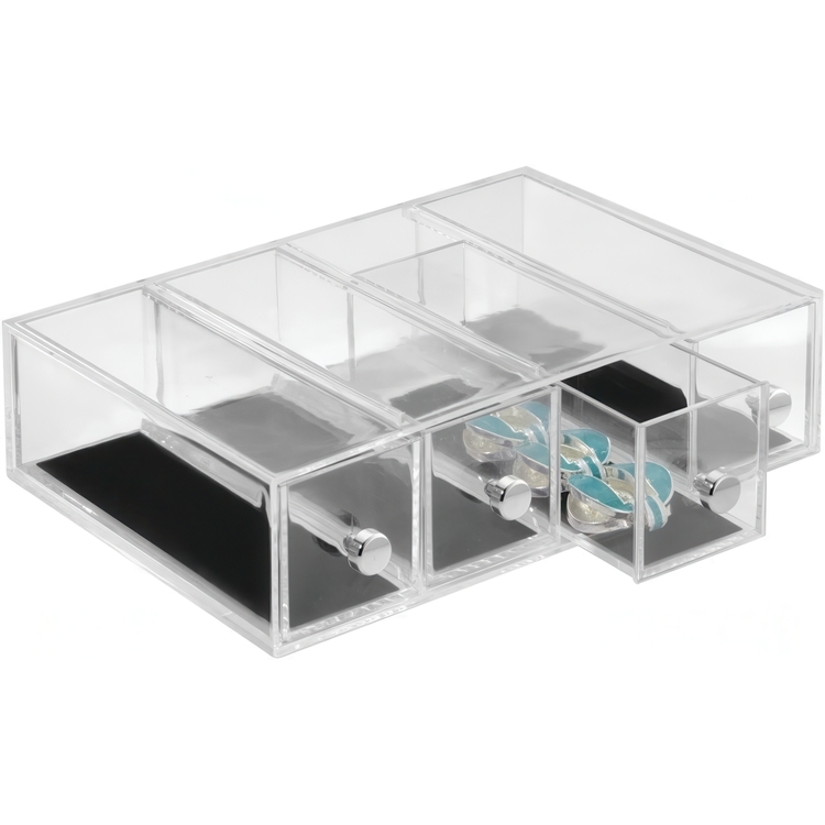 Minibyrå, 4 lådor, ID CLARITY FLIP JEWELRY DRAWER, 7 x 16,5 x H 25 cm, Klar / Svart