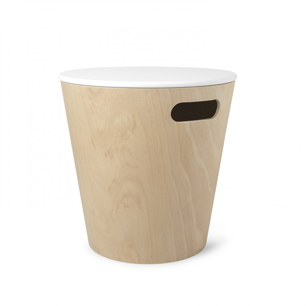 Pall / Bord med förvaring, WOODROW, Umbra, Ø 40 x ca H 42 cm, Trä / Vi