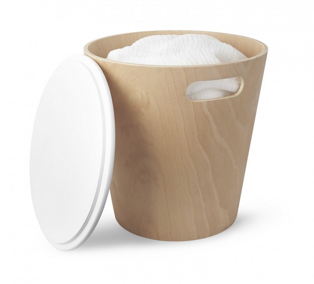 Pall / Bord med förvaring, WOODROW, Umbra, Ø 40 x ca H 42 cm, Trä / Vi