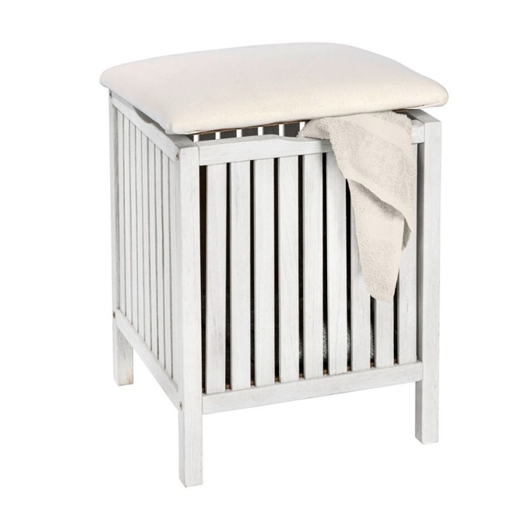 Pall i valnöt med förvaring, NORWAY, 39 x 39 x H 52cm, Vit-kalkad / offwhite