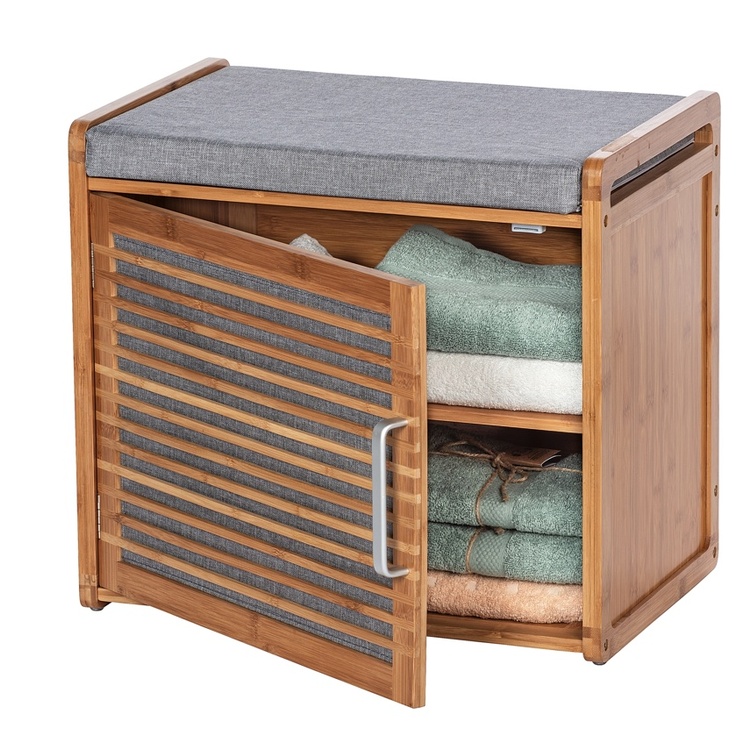 Pall med förvaring, Bambu, BAHRI, 50 x 33 x H 45 cm, brun / grå