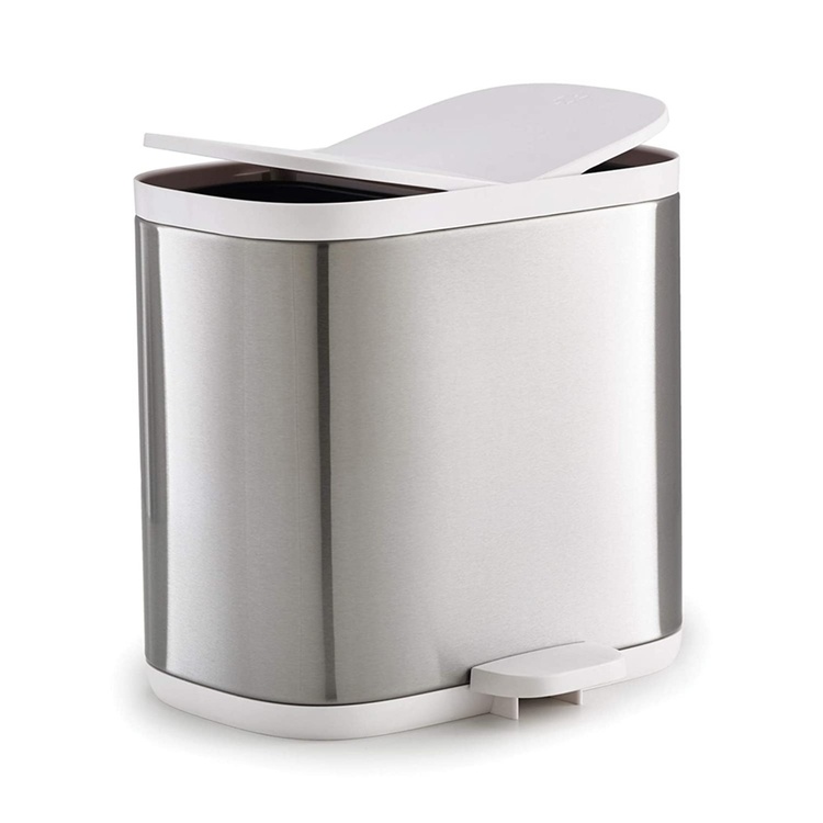 Papperskorg med pedal, 2-delad, SPLIT STEEL RECYCLER, 6 Liter, Joseph Joseph, Silver / Vit