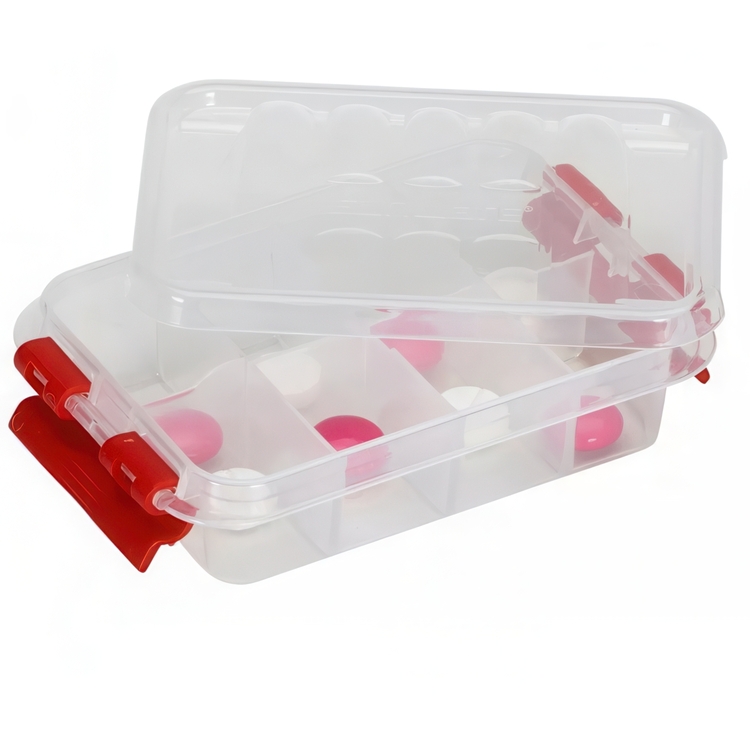 Pillerask med 8 fack, FIRST AID PILL BOX, 12 x 7,7 x H 3 cm, Klar / Röd