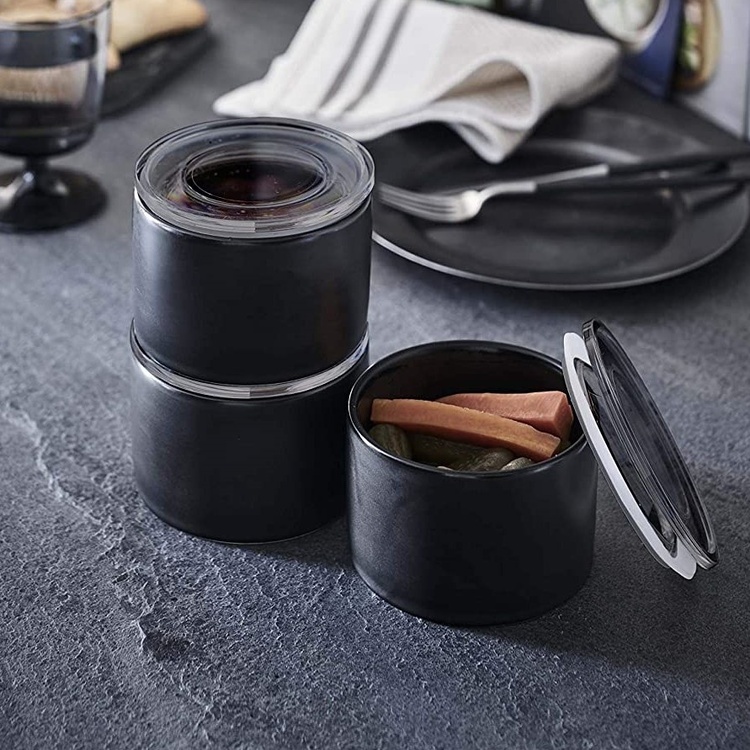 Porslinsburk med lock, YAMAZAKI TOWER SMALL CANISTER, Ã˜ 10,5 x H 7 cm, Svart / Transparent