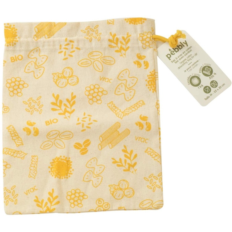 Påse för livsmedel, Organisk bomull, ZERO WASTE BAG MEDIUM, 20 x H 25 cm, Beige / Gul