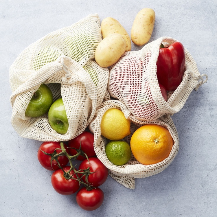 Påse i Bomullsnät för grönsaker, MEDIUM REUSABLE MESH BAG, 27 x 32 cm, Beige