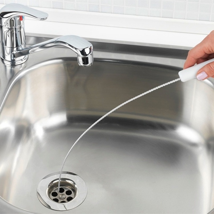 Rengöringsborste för avlopp, flexibel, 3-PHASE DRAIN SPIRAL, Ø 3 x 110 cm, Silver / blå / vit