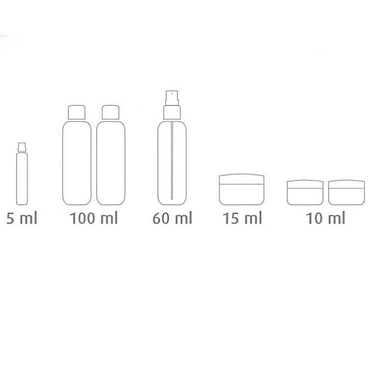 Resekit med mini-burkar, Set med 7 delar, LIVING TRAVEL SET, Klar