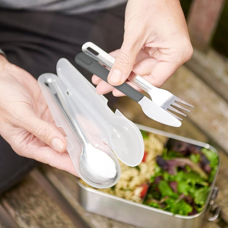 Rostfria Bestick i fodral, GO-EAT CUTLERY SET, Joseph Joseph, Silver / Svart