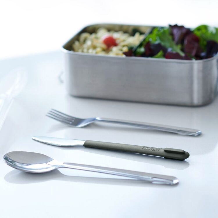Rostfria Bestick i fodral, GO-EAT CUTLERY SET, Joseph Joseph, Silver / Svart
