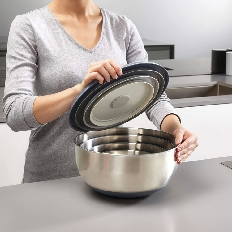 Rostfria skålar med lock, 4 st, PREP & STORE BOWL SET, Joseph Joseph, Silver / Grå