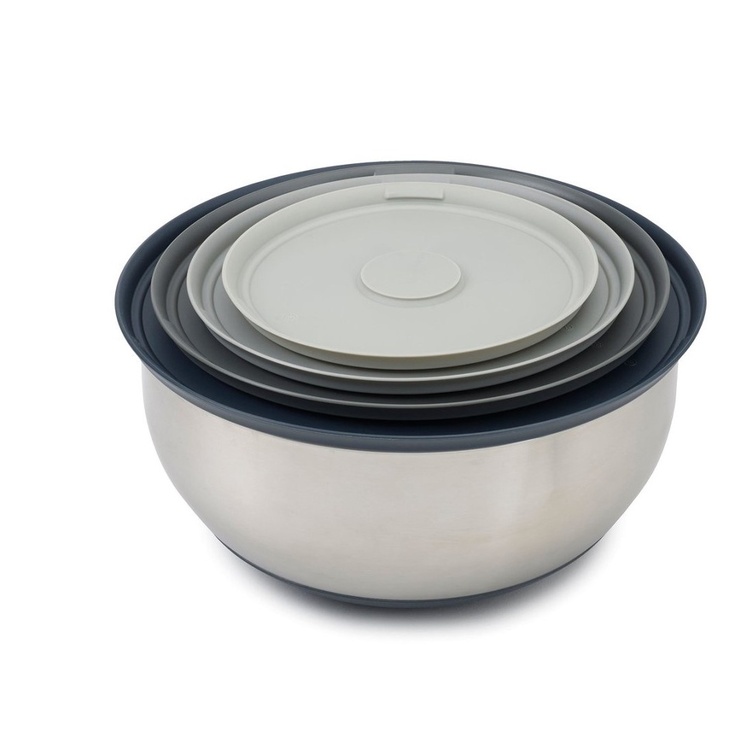 Rostfria skålar med lock, 4 st, PREP & STORE BOWL SET, Joseph Joseph, Silver / Grå