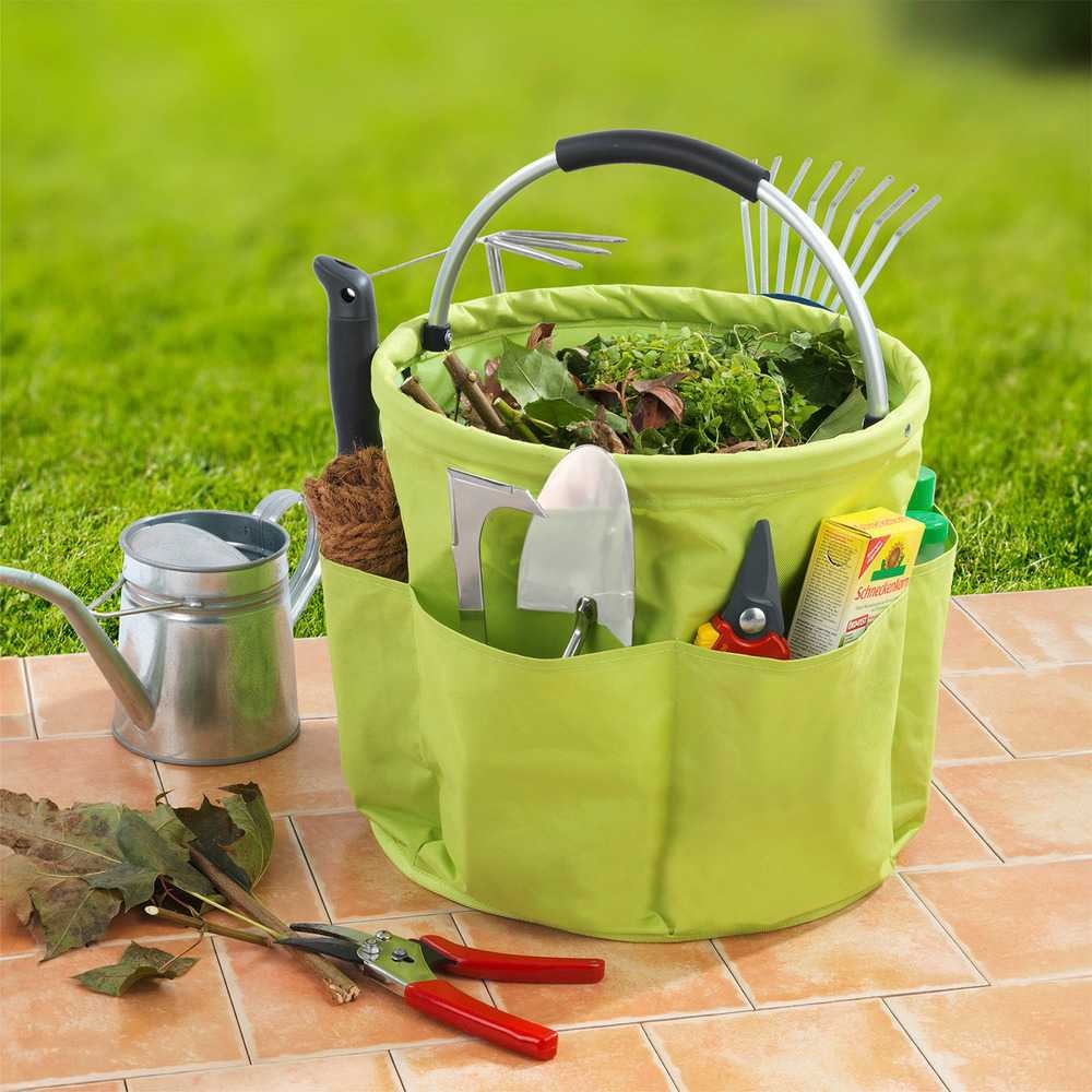 Rund korg med förvaringsfickor, Superlätt, UNIVERSAL CADDY XL, Ø 35 x H 35 cm, Limegrön