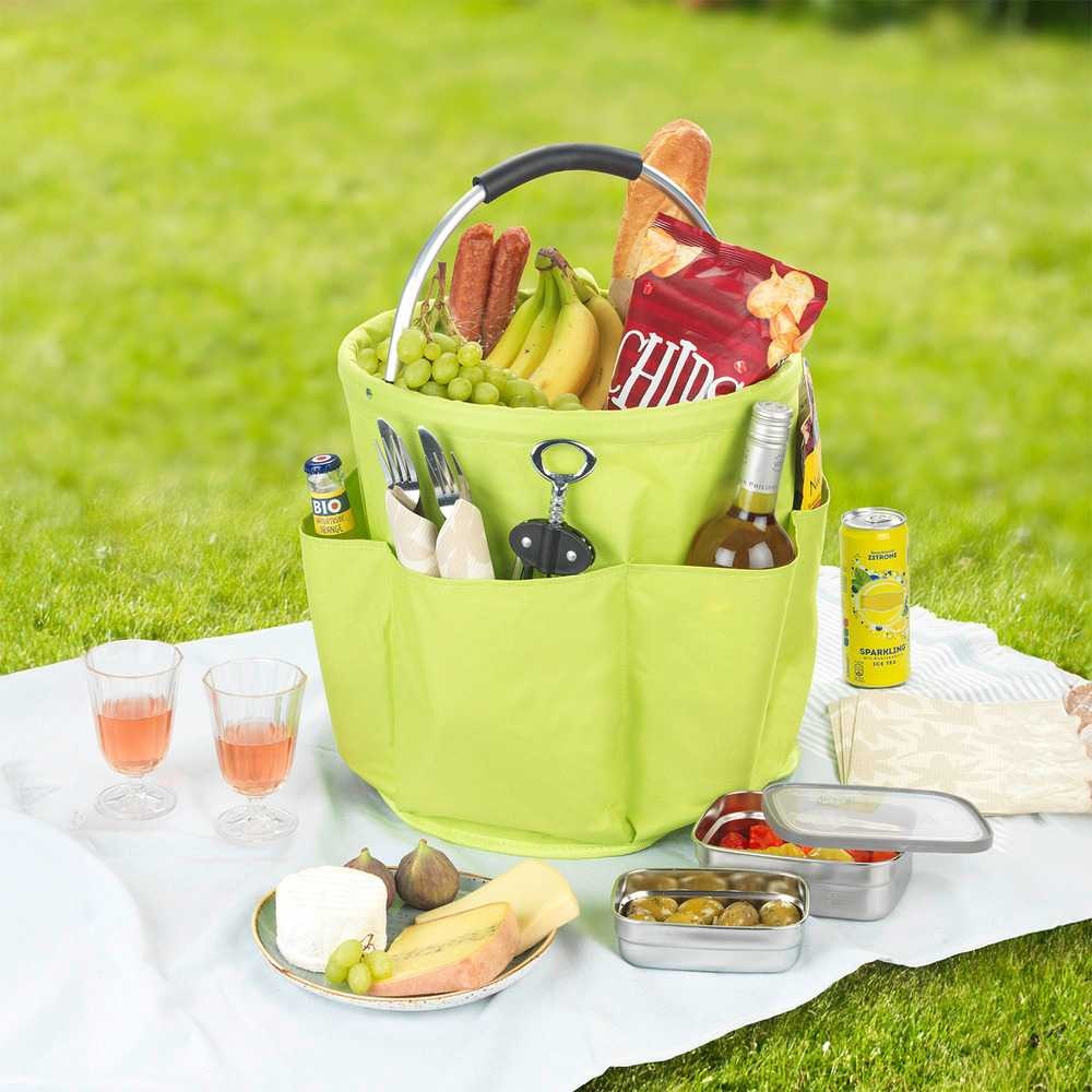 Rund korg med förvaringsfickor, Superlätt, UNIVERSAL CADDY XL, Ø 35 x H 35 cm, Limegrön