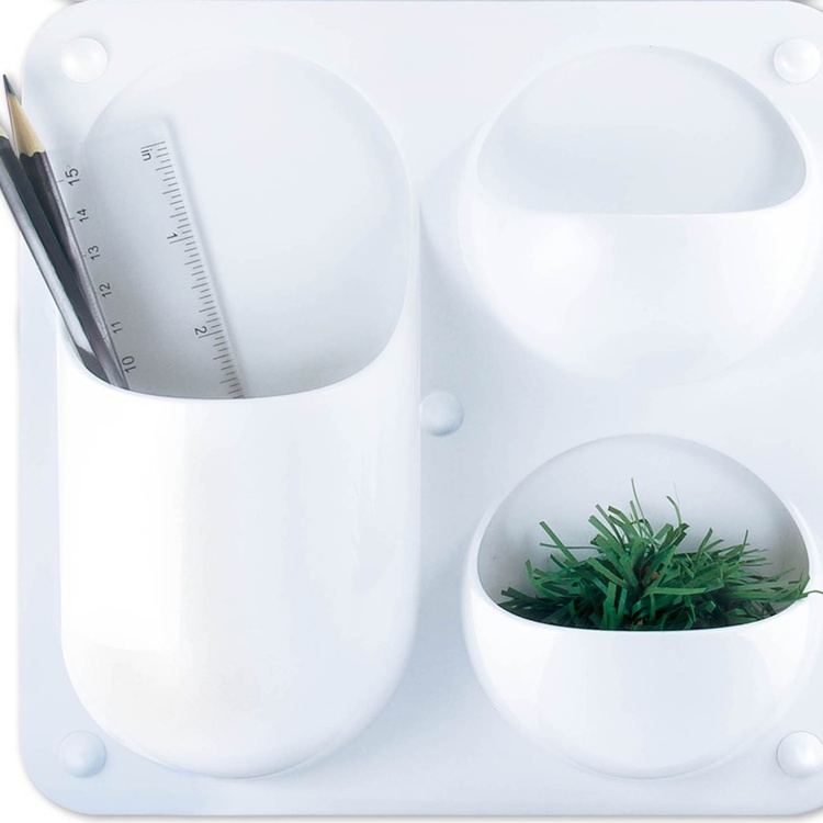 Självhäftande / Magnetisk Väggförvaring, 3 fack, POCKET, 21 x H21 cm, Vit