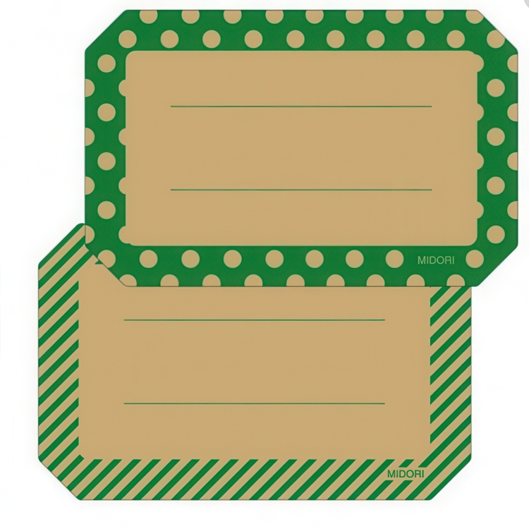 Självhäftande etiketter, 12 st, MIDORI MESSAGE STICKERS, 8,5 x 5 cm, Natur / Grön