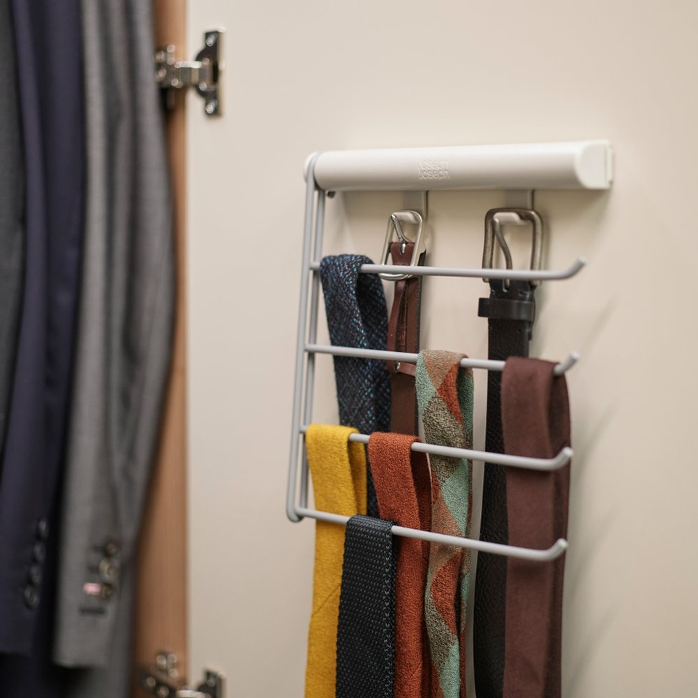 Självhäftande Hållare för Slipsar / Skärp, ORDERLY TIE & BELT RACK, Joseph Joseph, Ecru / Ljusgrå