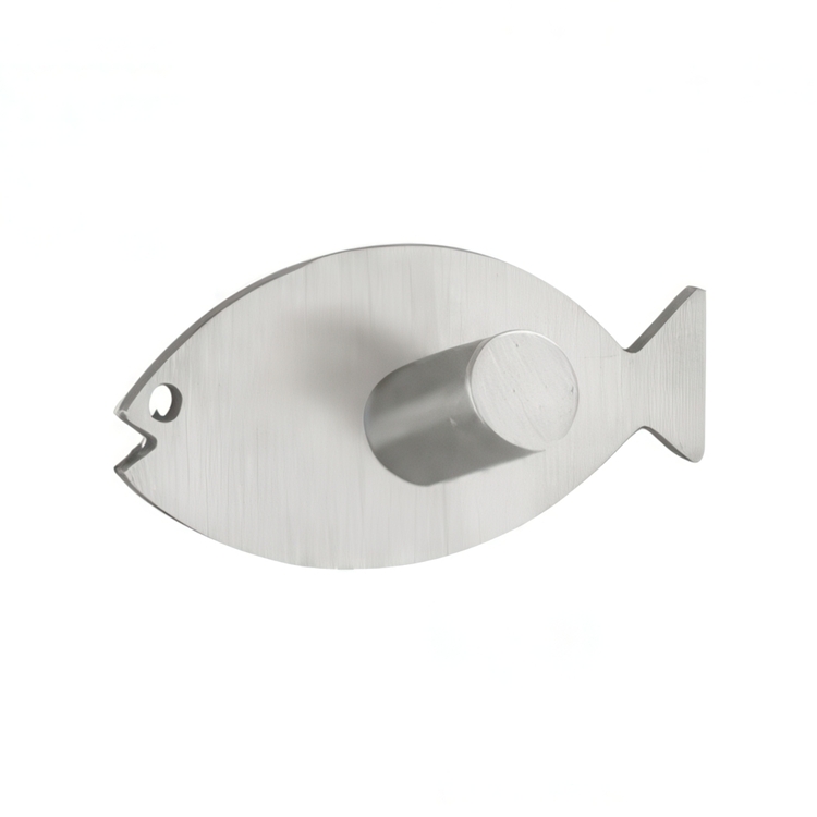 Självhäftande krokar i metall, 2 st, FISH, 6,5 x H3,2 cm, Rostfritt stål