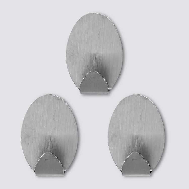Självhäftande krokar i metall, 3 st, OVAL LARGE, 3,5 x 2 x H 5 cm, Matt Rostfritt stål