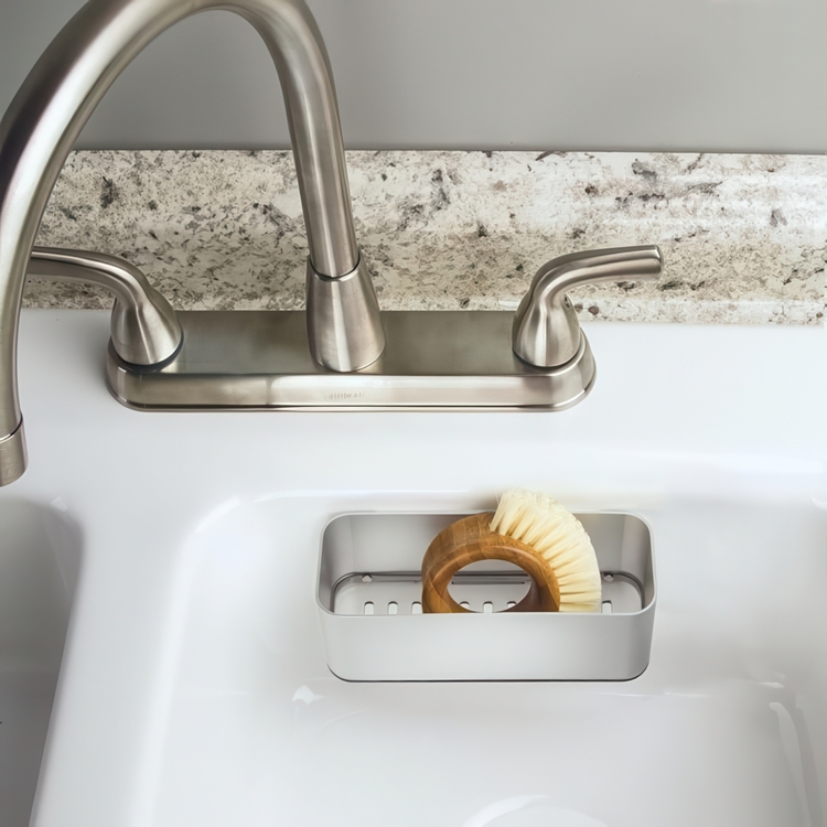 Självhäftande svamphållare i aluminium, AFFIXX SINK CENTER, 17 x 6,5 x H 6 cm, Matt Silver