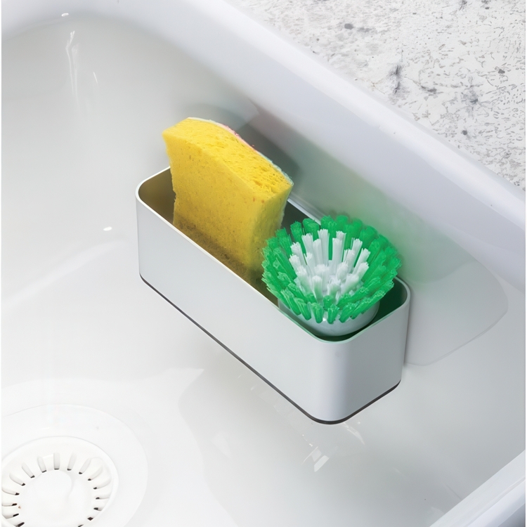 Självhäftande svamphållare i aluminium, AFFIXX SINK CENTER, 17 x 6,5 x H 6 cm, Matt Silver