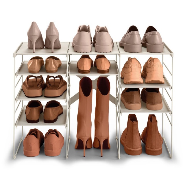 Skohylla i metall, Justerbart, LEVEL TRIPLE, Joseph Joseph, 75,8 x 35 x H 51,2 cm, Grå-beige