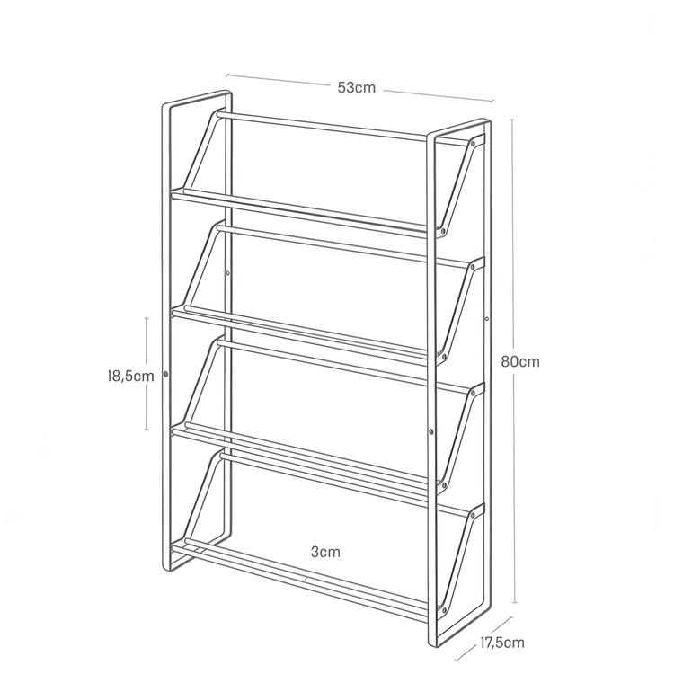 Skohylla i metall, Smal, FRAME 4 TIERED, 53 x17,5 x H 80 cm, Yamazaki