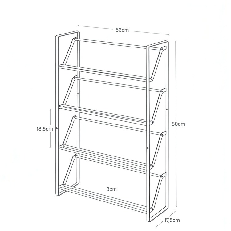 Skohylla i metall, Smal, FRAME 4 TIERED, 53 x17,5 x H 80 cm, Yamazaki