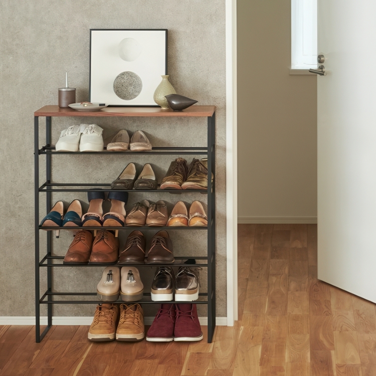 Skohylla med 6 hyllplan, TOWER WOOD TOP, 66 x 25 x H 87 cm, Yamazaki