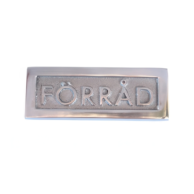 Skylt med ram, FÖRRÅD, 8,5 x H 3 cm, Exmez, Sandgjuten aluminium