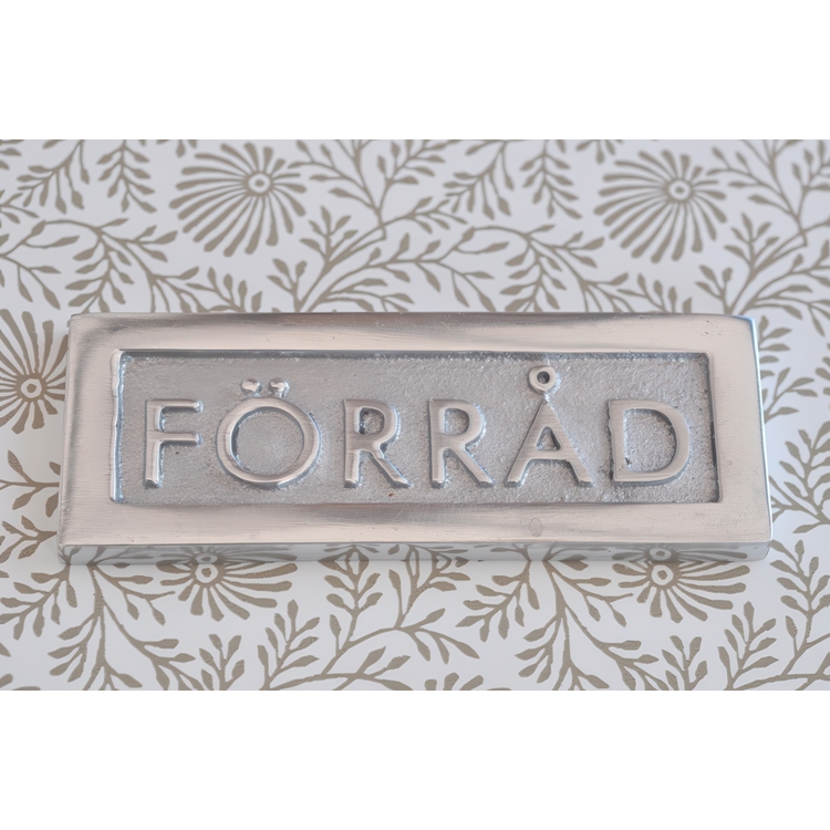 Skylt med ram, FÖRRÅD, 8,5 x H 3 cm, Exmez, Sandgjuten aluminium