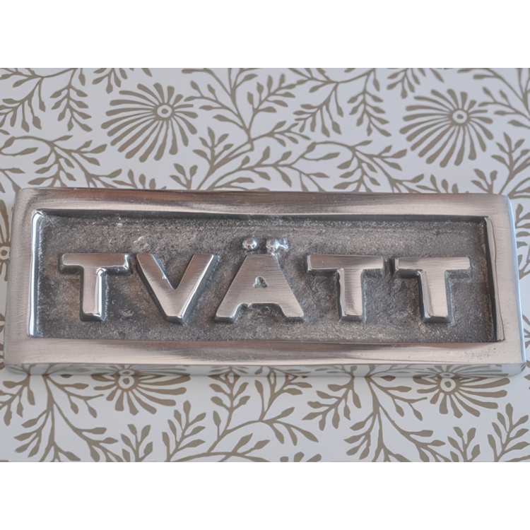 Skylt med ram, TVÄTT, 9 x H 3,5 cm, Exmez, Sandgjuten aluminium