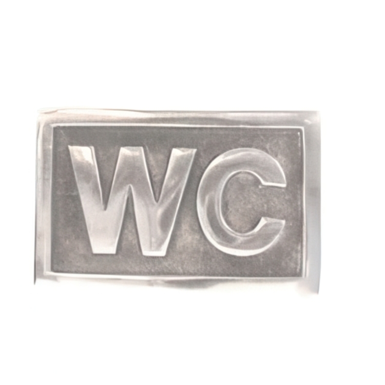 Skylt med ram, WC, Exmez, 8,5 x 5 cm, Sandgjuten aluminium