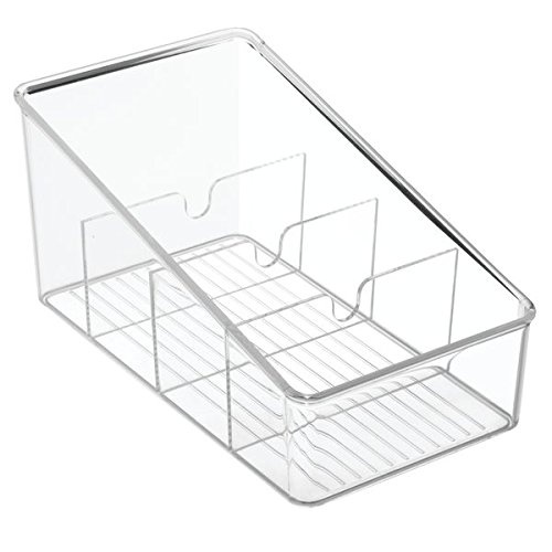 Sluttande Låda för kryddpåsar, bred, Fyra fack, COOKING PACKETS ORGANIZER, 15,2 x 26,7 cm, Transparent