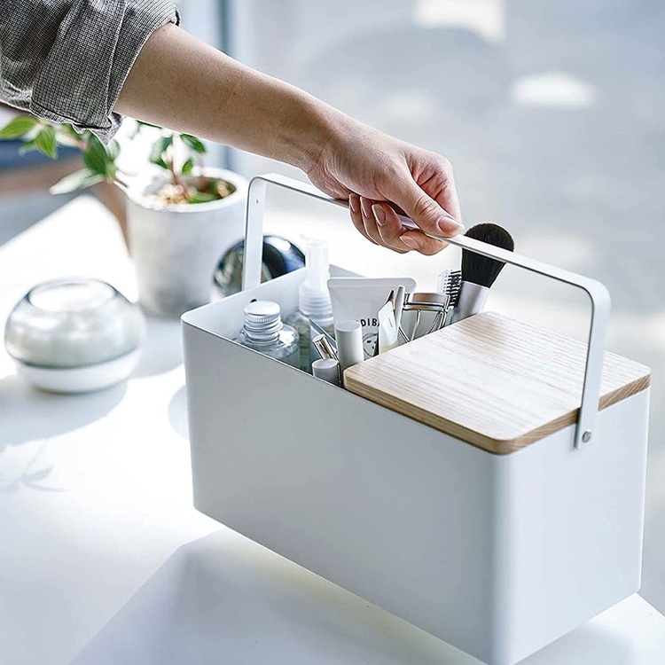 Sminklåda i metall, med spegel och handtag, TOWER MAKE UP BOX, Yamazak