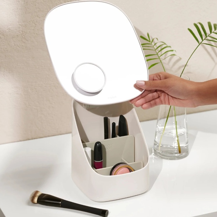 Sminkspegel med förvaring, VIVA PEDESTAL MIRROR COSMETIC ORGANISER, Joseph Joseph, Benvit