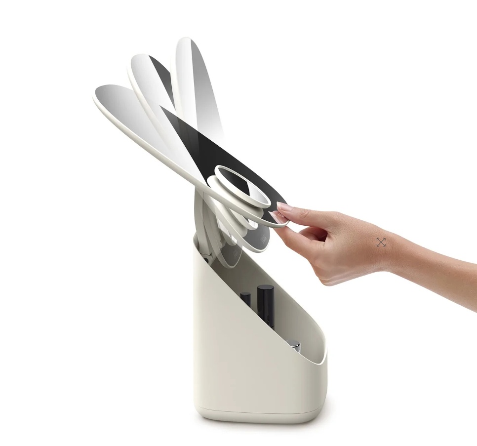 Sminkspegel med förvaring, VIVA PEDESTAL MIRROR COSMETIC ORGANISER, Joseph Joseph, Benvit