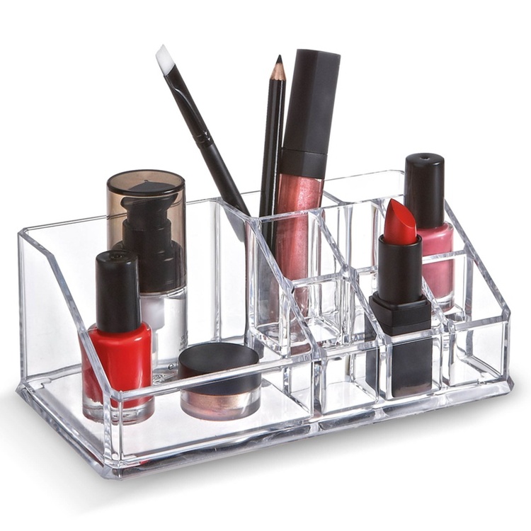 Sminkställ 9 fack, LIVING MAKE UP ORGANIZER, 17,3 x 9,4 x H 6,5 cm, Klar akryl